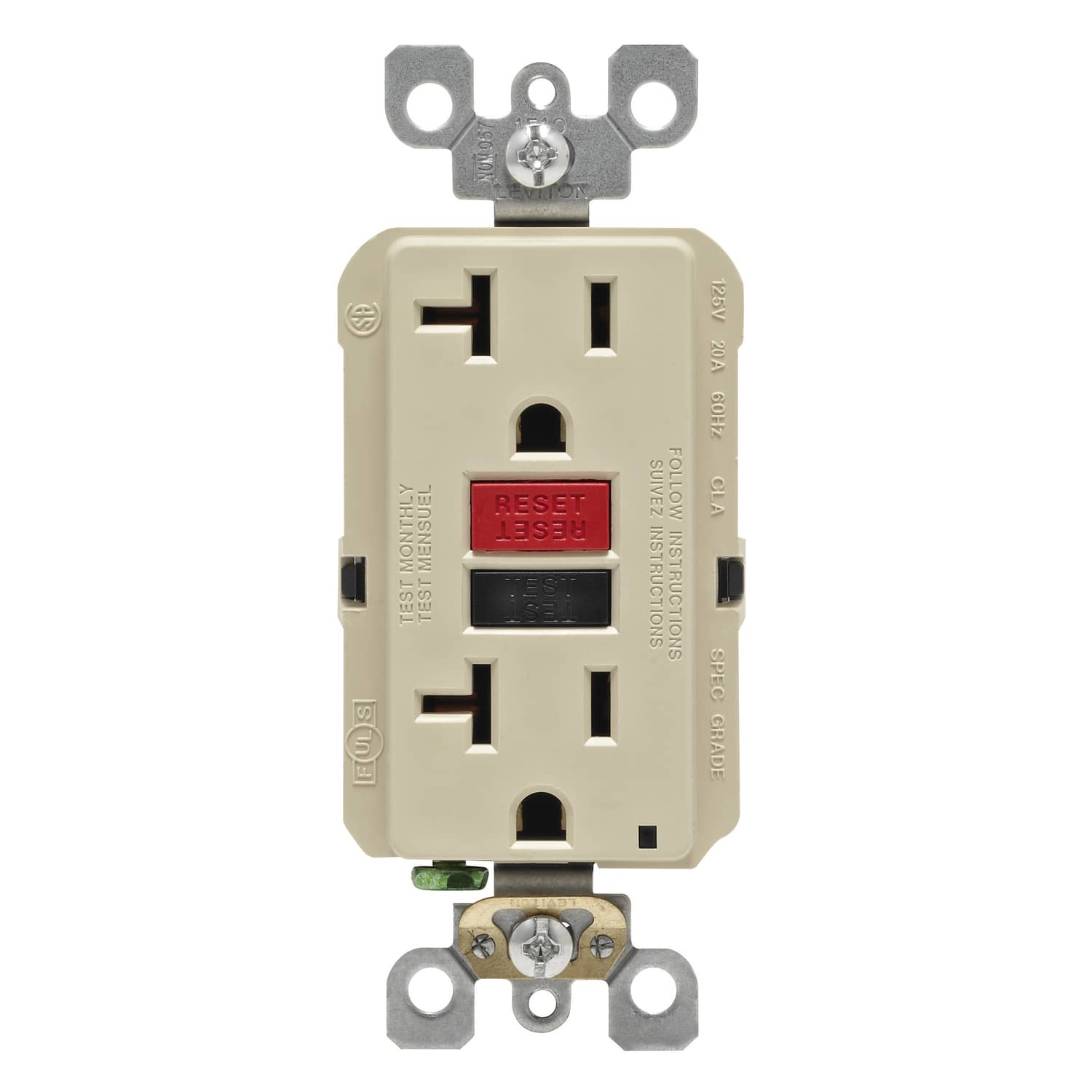 Leviton - SmartlockPro 20 amps 125 V Duplex GFCI Outlet 5-20R 1 pk - Ivory price history on PriceWatchPro