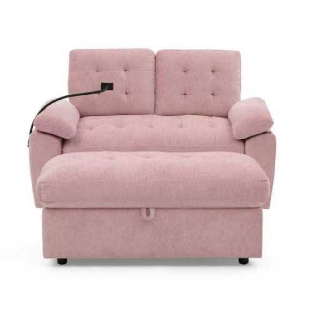 Alt View 6. LUCKY ONE - Double Sofa Recliner with Manual Adjustable Backrest,USB Port,Phone Stand and Storage Ottoman - Pink.