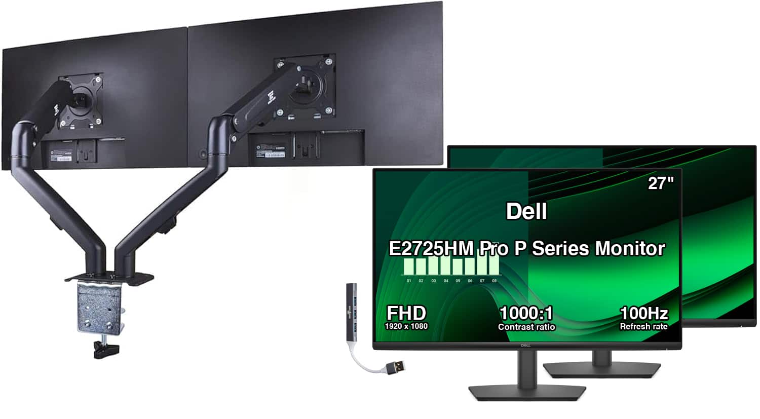 "Dell - Pro P Series 27"" FHD IPS Monitor, 5ms Response Time, HDMI (E2725HM) 2 Pack w/DKZ Hub & Ergoflexy Dual Mount Arms - Black" price history on PriceWatchPro