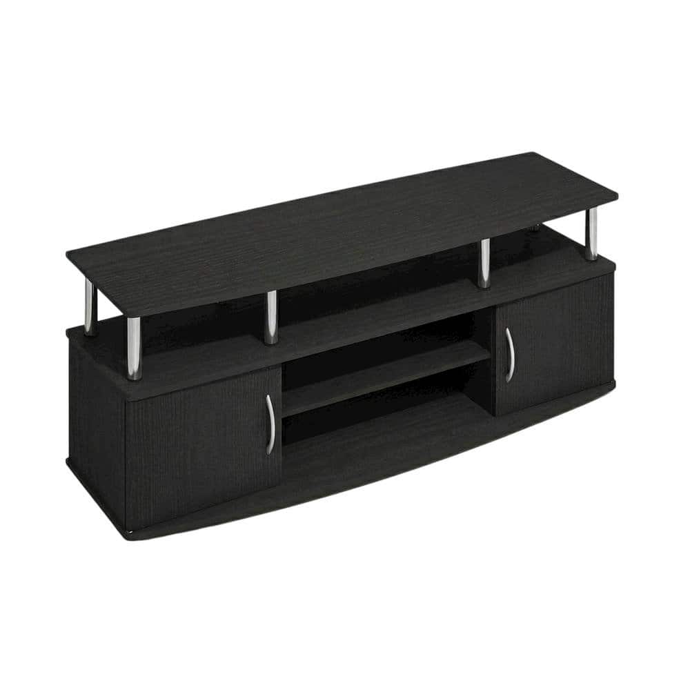 FurniFact - Dark Americano Large Entertainment Center for TVs up to 55 inches - Dark Americano/Stainless Steel