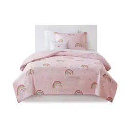 Gracie Mills - Thyme Rainbow and Metallic Stars Comforter Set with Coordinating Bed Sheets - Pink