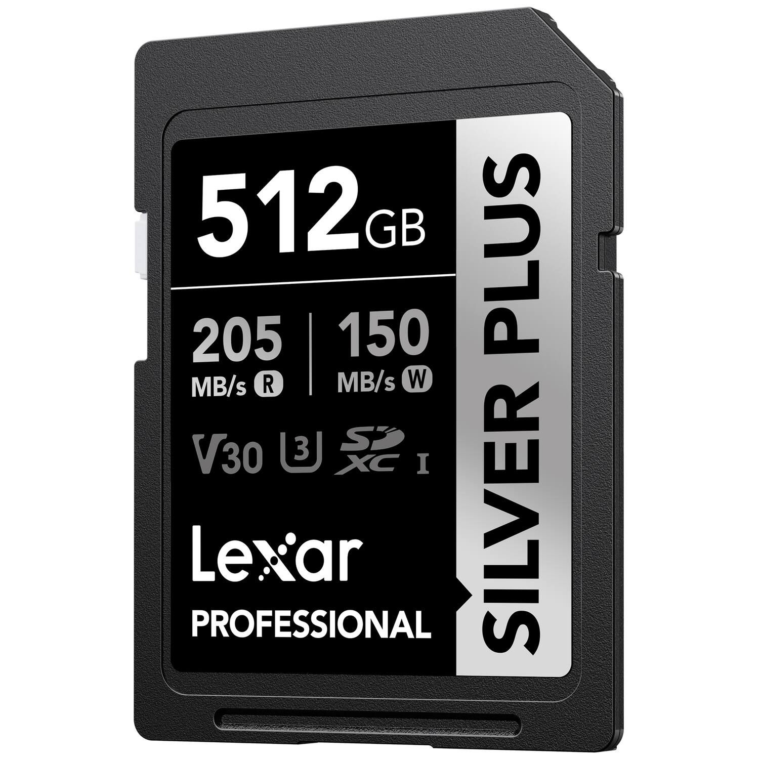 512GB PLUS  
205 MB/s R  
150 MB/s W  
V30  
Lexar PROFESSIONAL SILVER