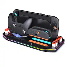 Front. Sonicgrace - Charging Dock & Storage Station for Switch 2, 2 Joy‑Con + 1 NS2 Pro Controller Charging, 12 Game Slots, 9 RGB, USB‑C - black.