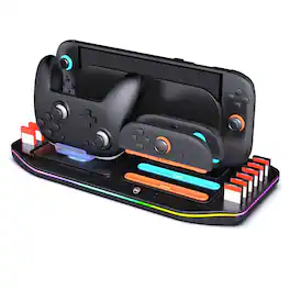 Sonicgrace - Charging Dock & Storage Station for Switch 2, 2 Joy‑Con + 1 NS2 Pro Controller Charging, 12 Game Slots, 9 RGB, USB‑C - Black
