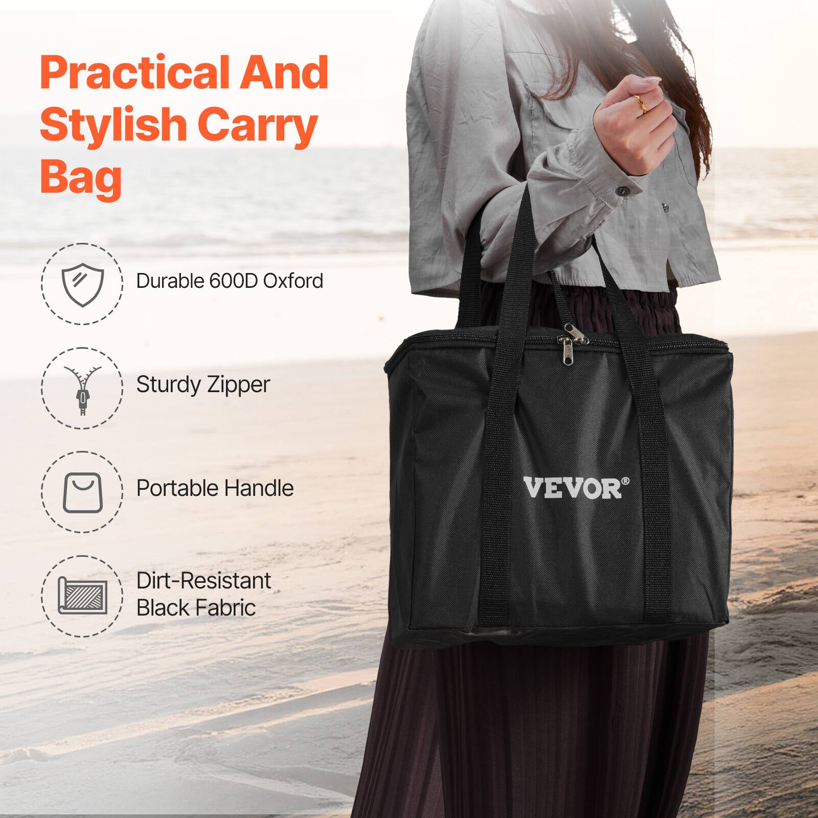 Practical And Stylish Carry Bag

- Durable 600D Oxford
- Sturdy Zipper
- Portable Handle
- Dirt-Resistant Black Fabric

VEVOR