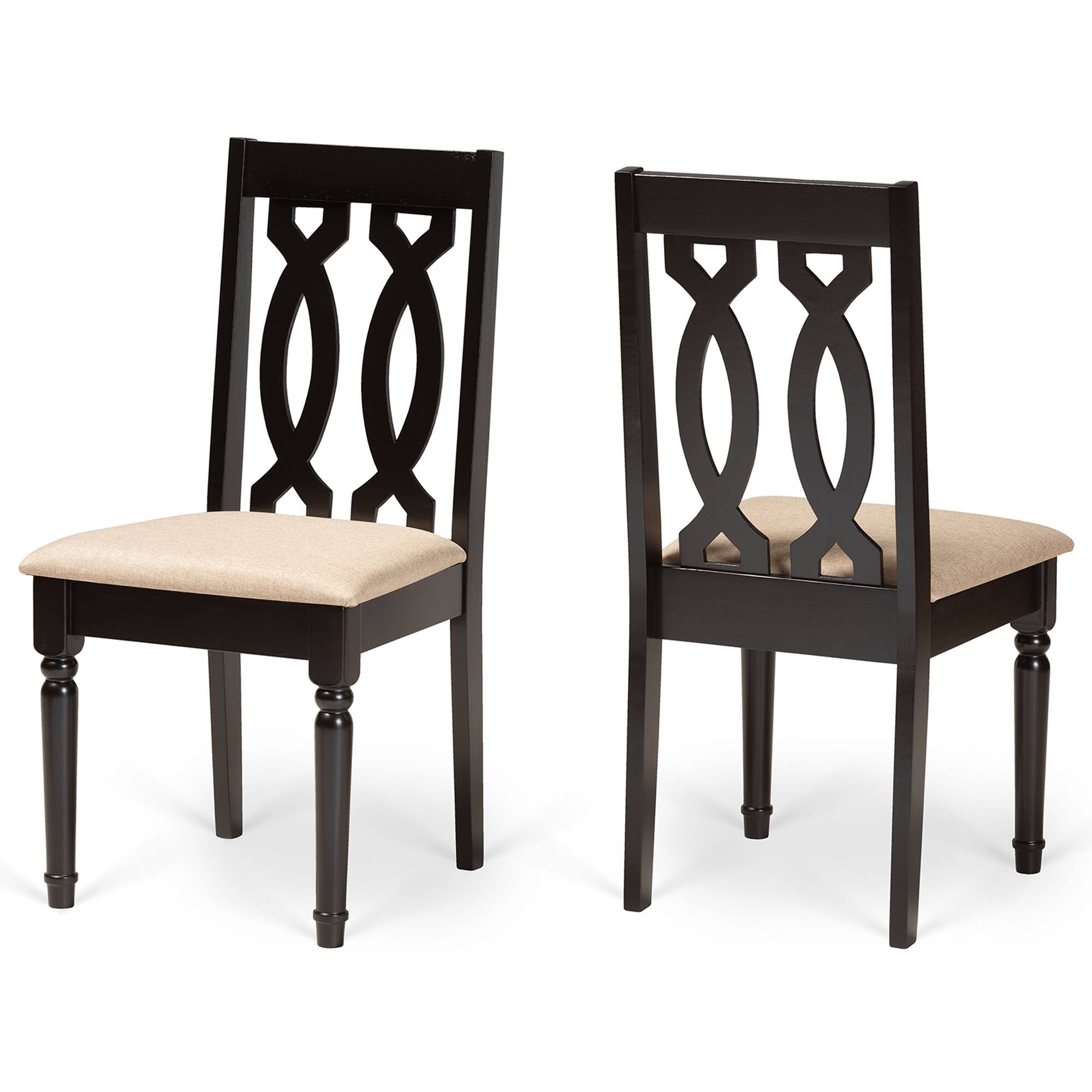 Front. Baxton Studio - Cherese Modern Fabric Upholstered and Finished Wood 2-Piece Dining Chair Set - Sand/dark brown.