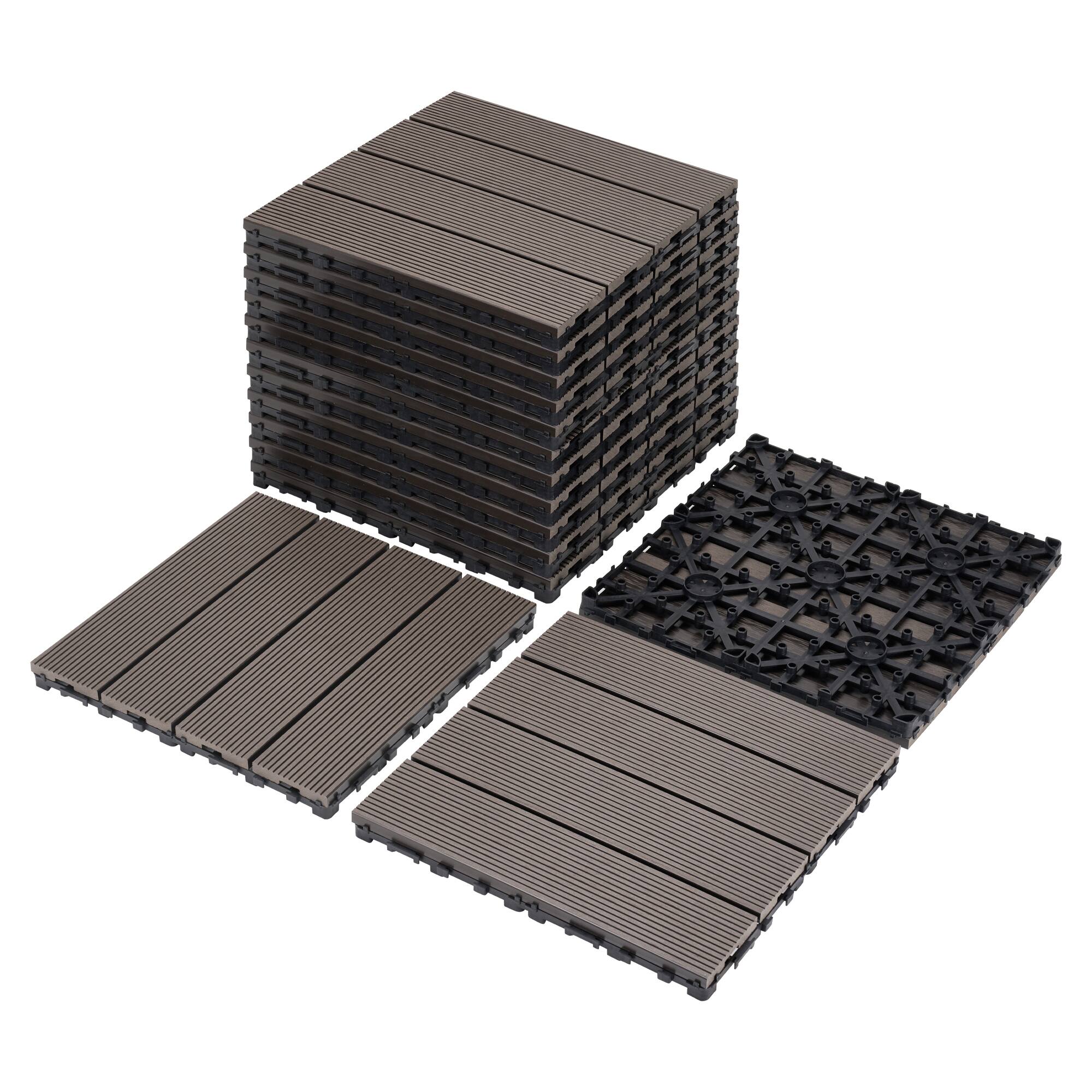 Angle. Mondawe - 11"x11" Square Patio Interlocking Deck Tiles(Pack of 9) - Coffee.
