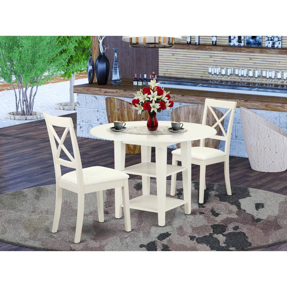 Left. East West Furniture - Dining Room Set Linen White - Brown.