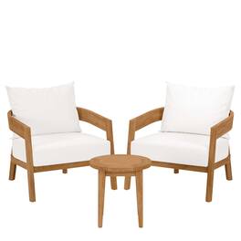 Modway - 3-Piece Teak Wood Outdoor Patio Set - All-Weather Cushions, Sunproof Fabric Cushion Covers - Natural White