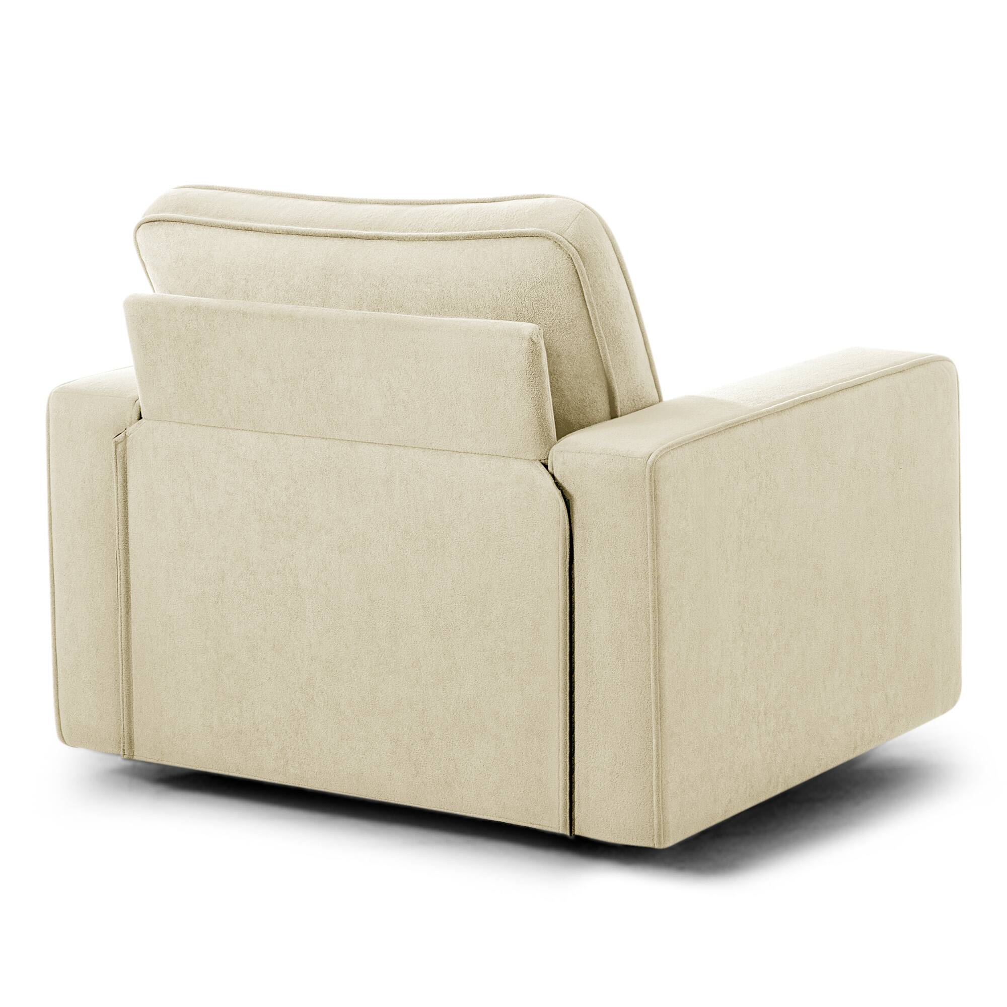 Back. Brick Attic - 36.2"Wide Swivel Accent Chair,360° Rotation Upholstered Comfortable Cushioned Seating, Pillowback Glider Rocking Chair - Beige.