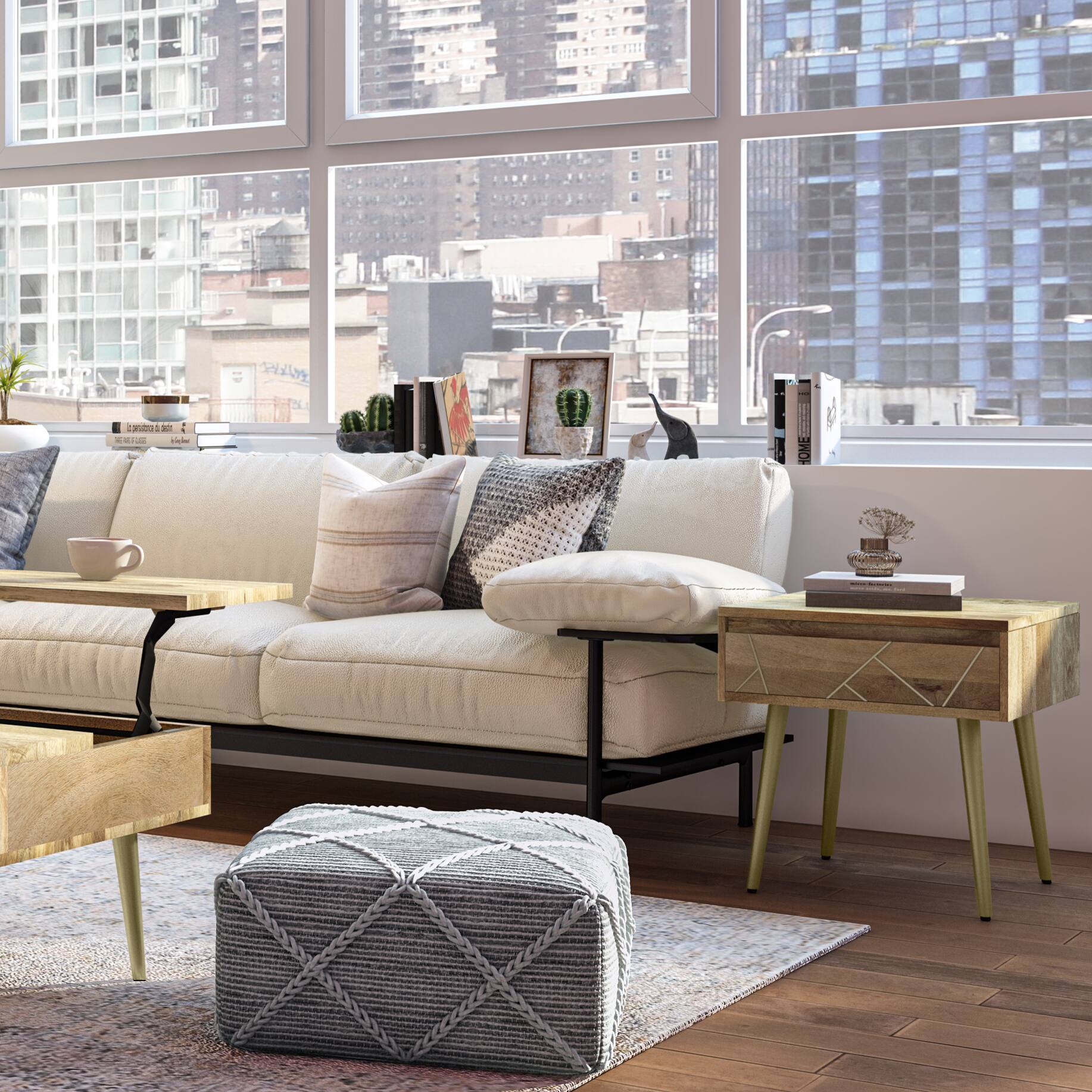 Angle. Simpli Home - Jager Mid Century - Contemporary 22 inch Wide Metal Side Table in Natural - Natural.