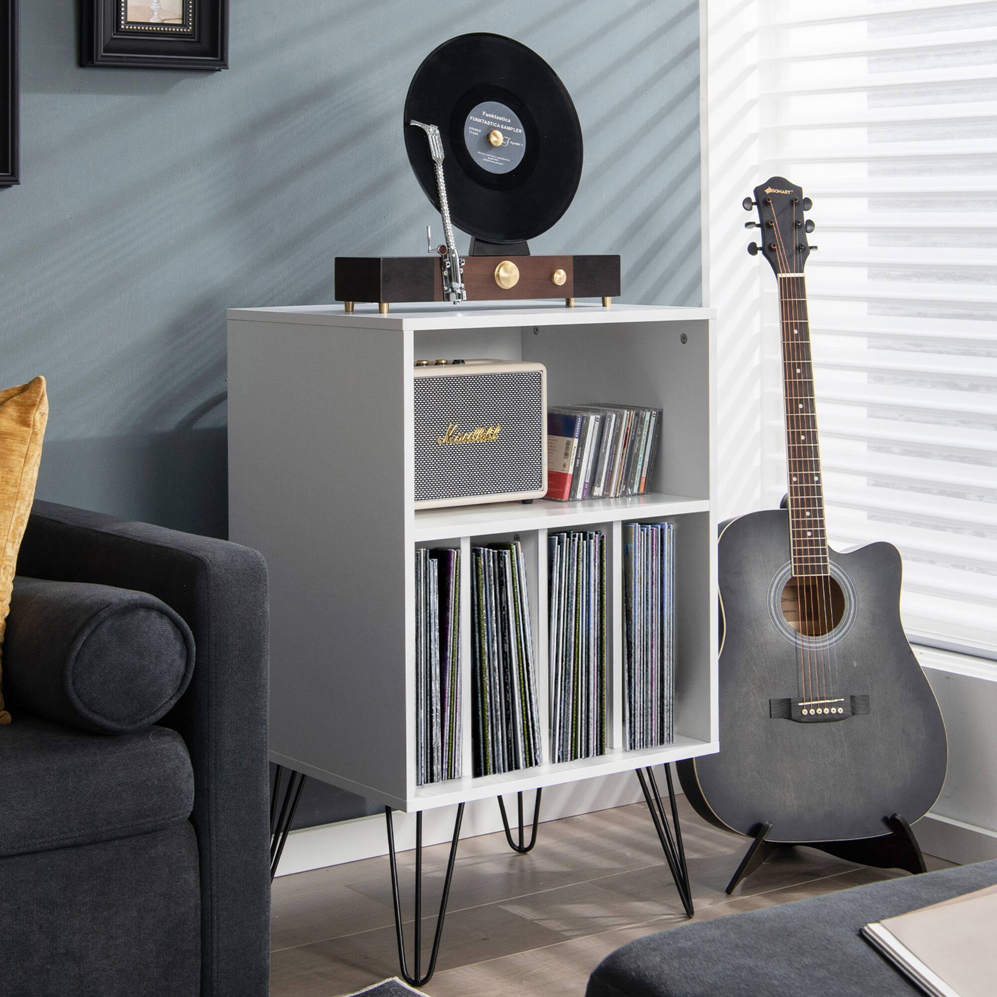 Alt View 2. Gymax - Gymax File Cabinet W/ Split Storage Standing Display Bookshelf Bedroom White - White.