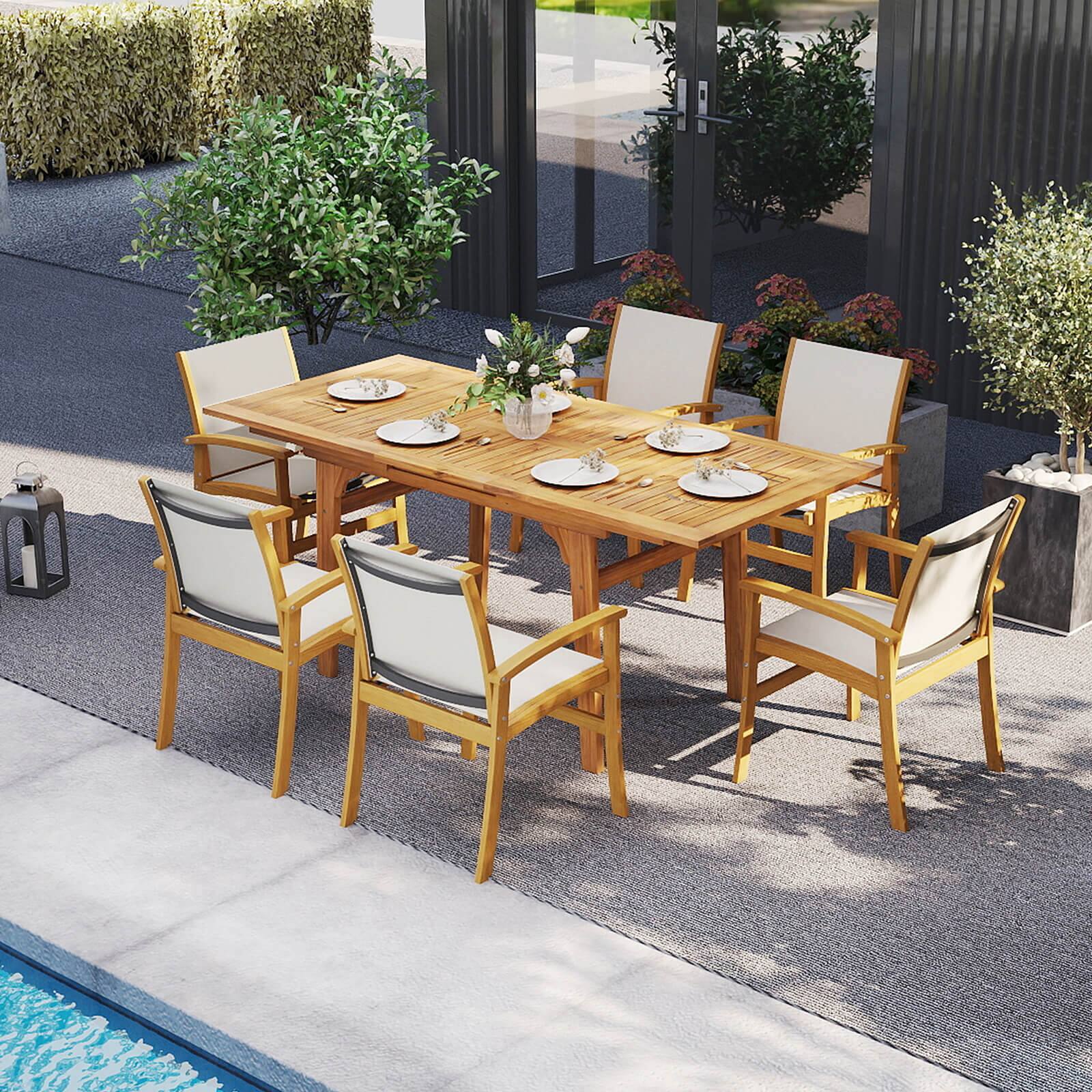 Alt View 1. Costway - Costway 9PCS Acacia Wood Outdoor Dining Set with 1.97" Umbrella Hole for Backyard, Garden - Natural,Off-White.