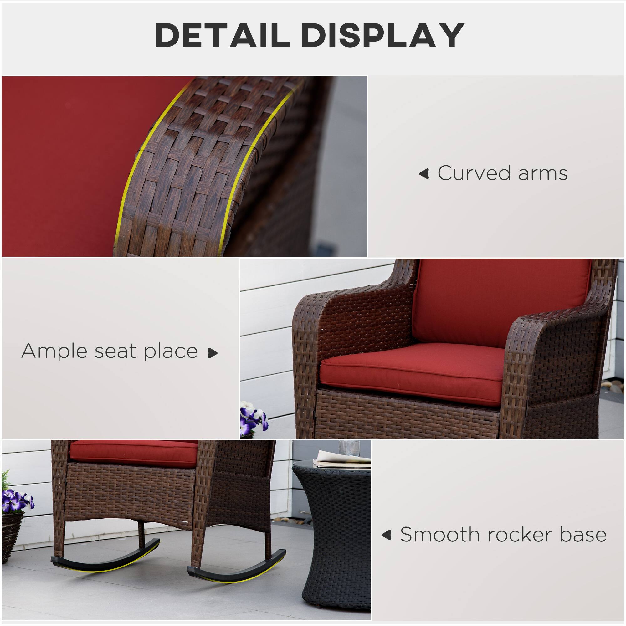 DETAIL DISPLAY

- Curved arms
- Ample seat place
- Smooth rocker base