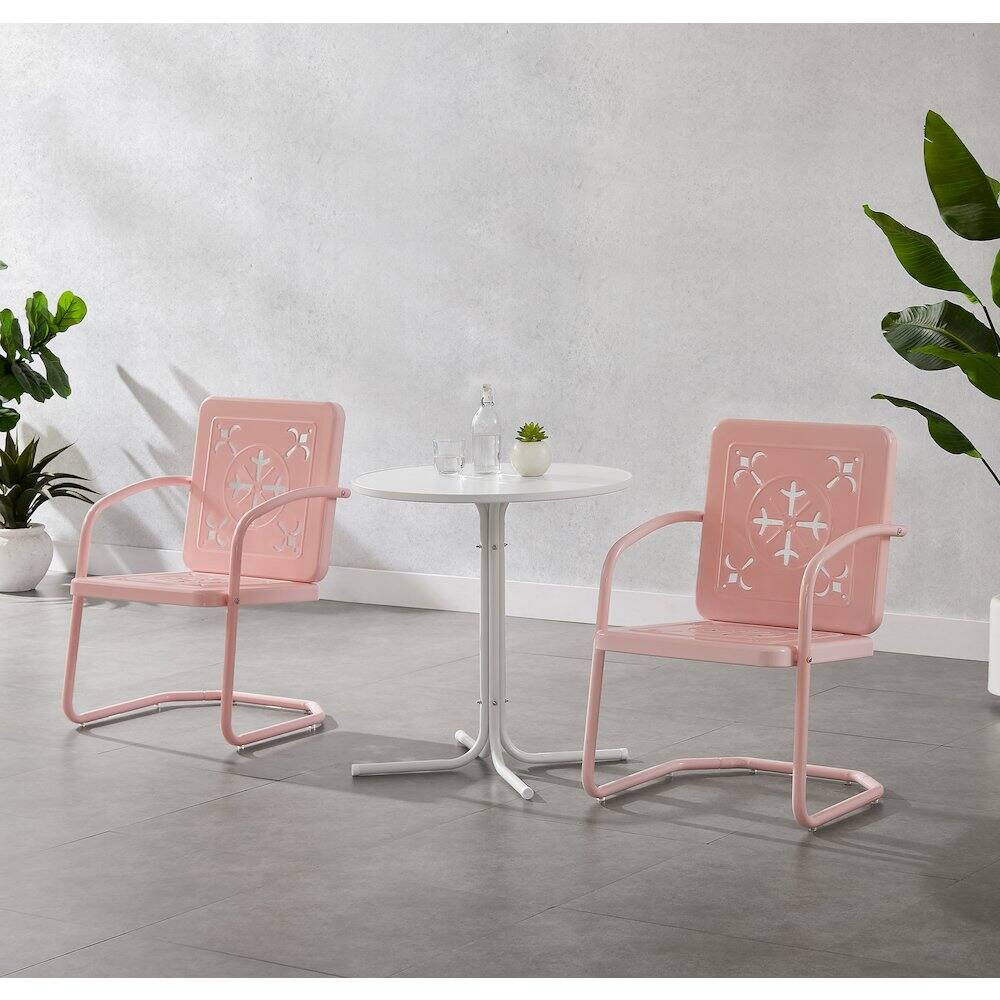Alt View 4. Crosley Furniture - Azalea 3-Piece Retro Outdoor Bistro Set - Bistro Table & 2 Chairs - Pastel Pink Gloss.