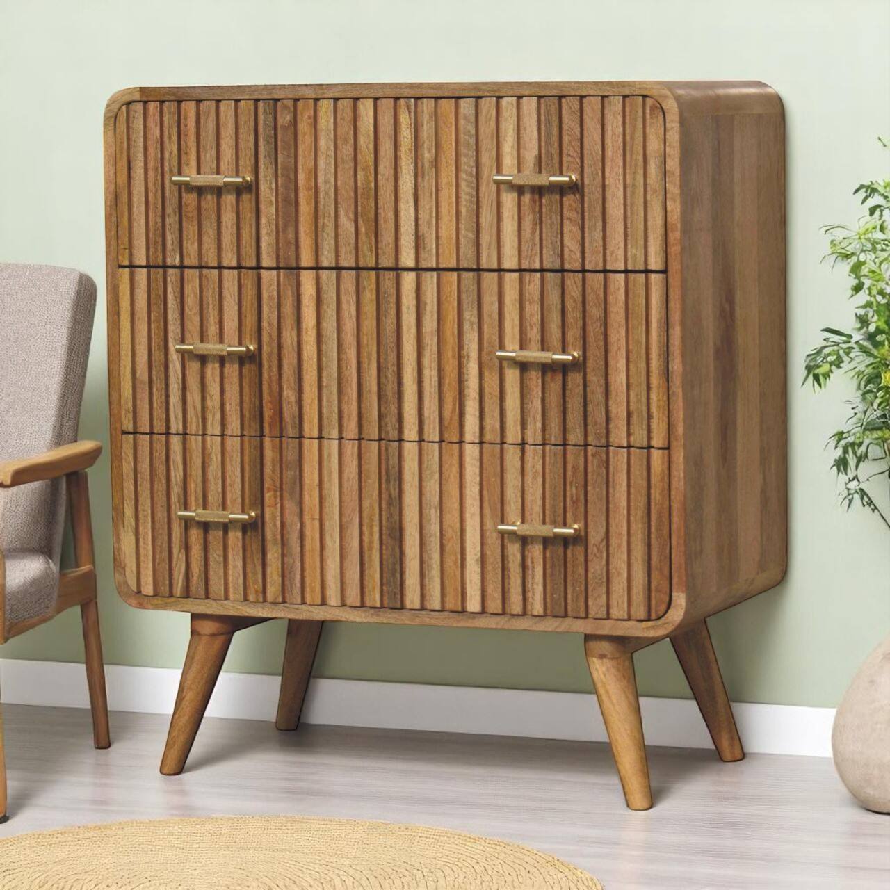 Front. Artisan Furniture - Artisan Furniture Solid Wood T-bar Ridged Chest, - Light Brown/Oak-ish.