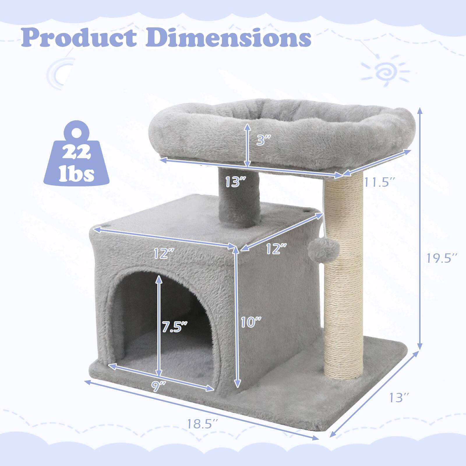 Product Dimensions: 22 lbs, 30" x 13" x 11.5" x 12" x 12" x 19.5" x 7.5" x 100" x 9" x 13" x 18.5"