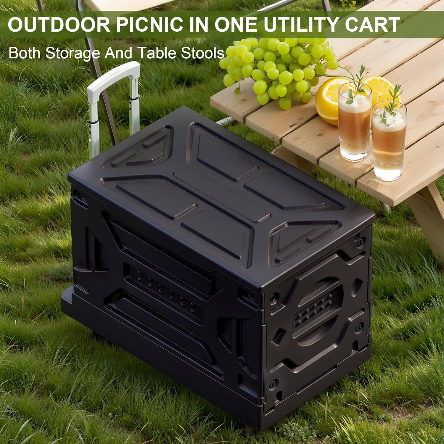 OUTDOOR PICNIC IN ONE UTILITY CART  
Both Storage And Table Stools