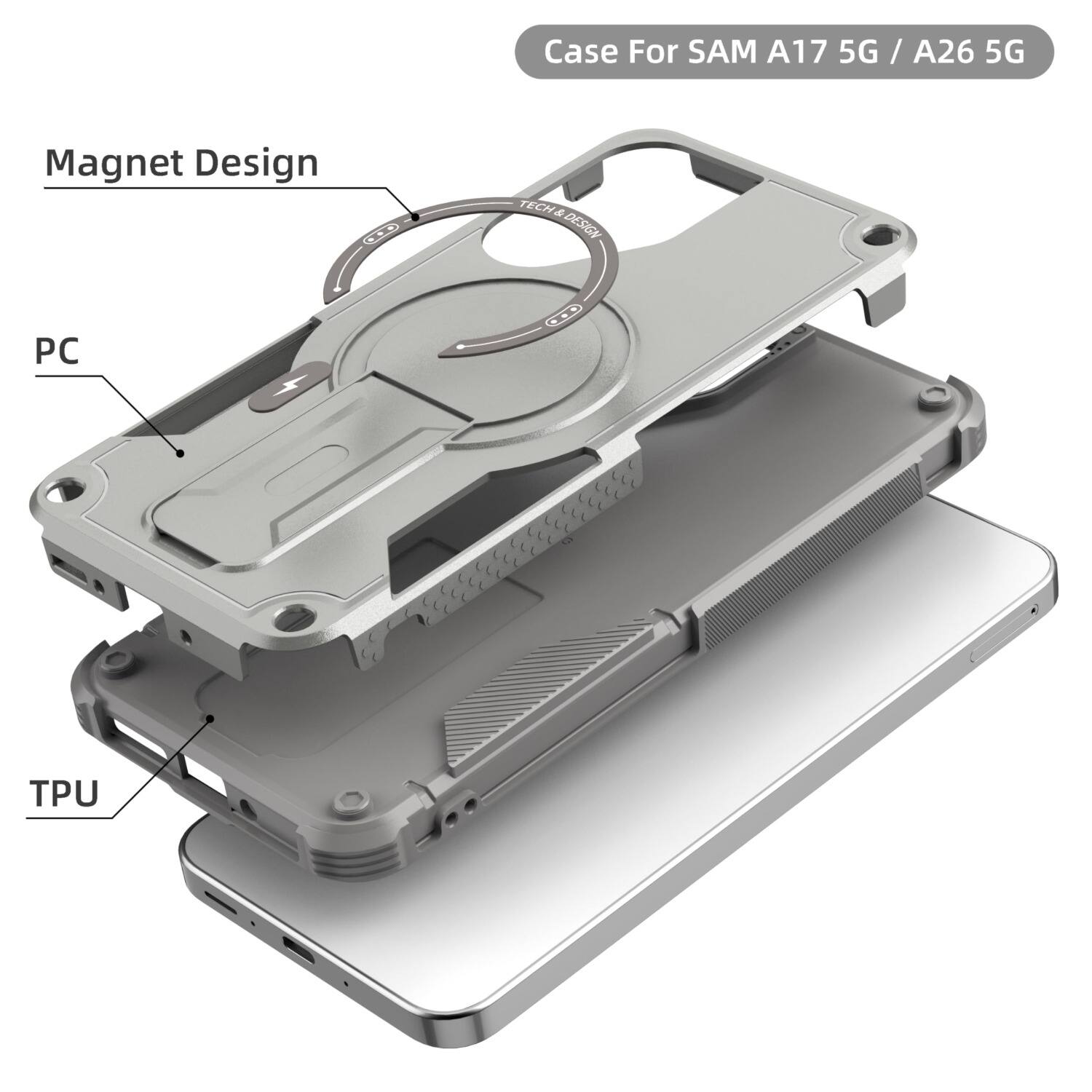 Case For SAM A17 5G / A26 5G  
Magnet Design  
TECH & DESIGN  
PC  
TPU