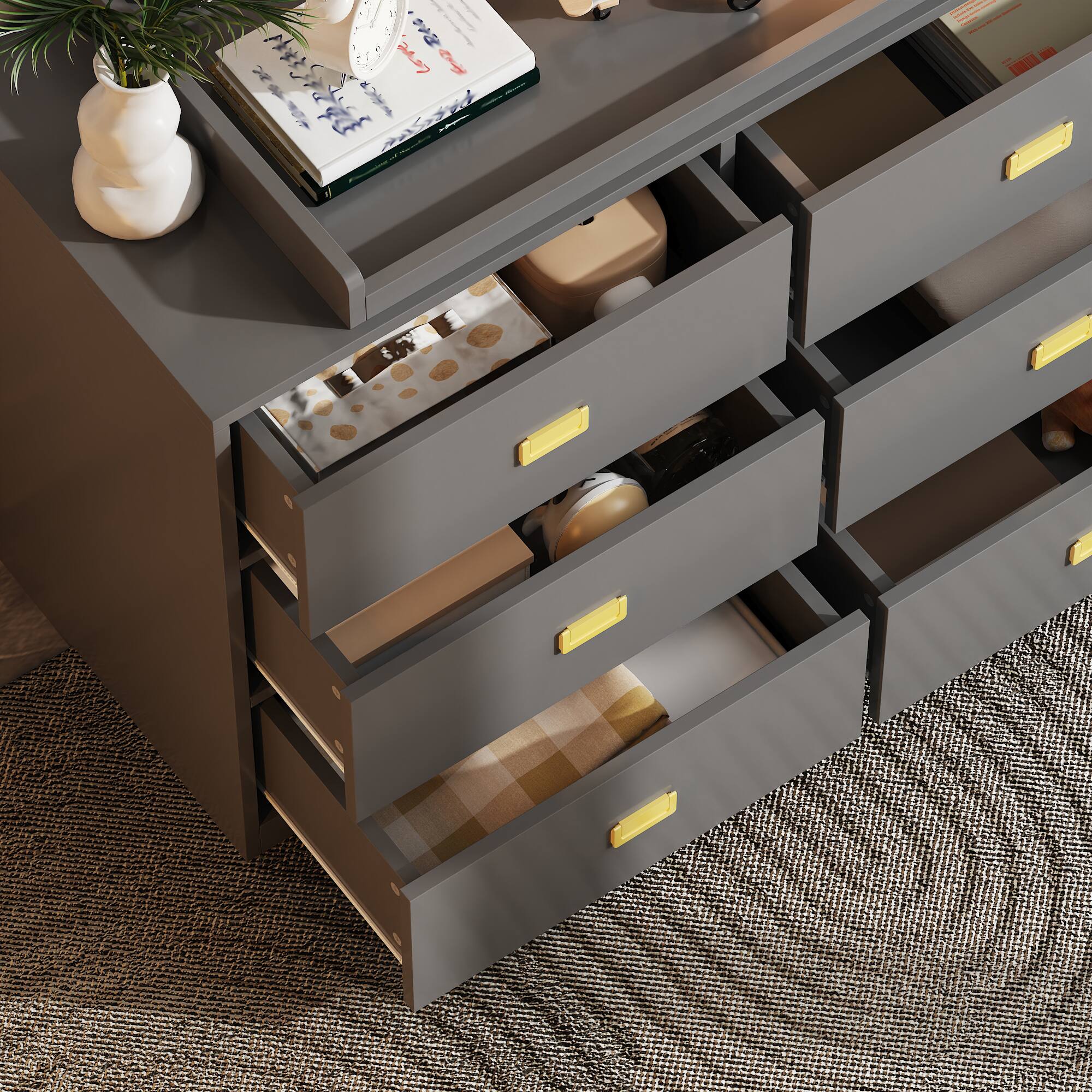 Alt View 9. FUFU & GAGA - FUFU&GAGA Mordern Baby Changing Table Dresser: Quiet Slides & Chic Metal Handles - Gray.