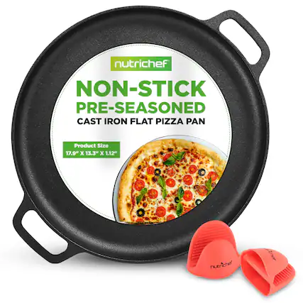 nutrichef NON-STICK PRE-SEASONED CAST IRON FLAT PIZZA PAN
Product Size 17.9" X 13.3" X 1.12"
nutrichef
