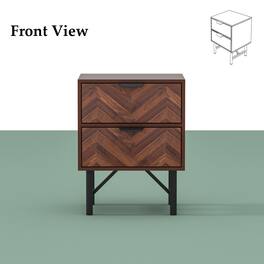 FUFU & GAGA - FUFU&GAGA Herringbone - Pattern Nightstand: 2 - Drawer Mid - Century Modern Style - Brown