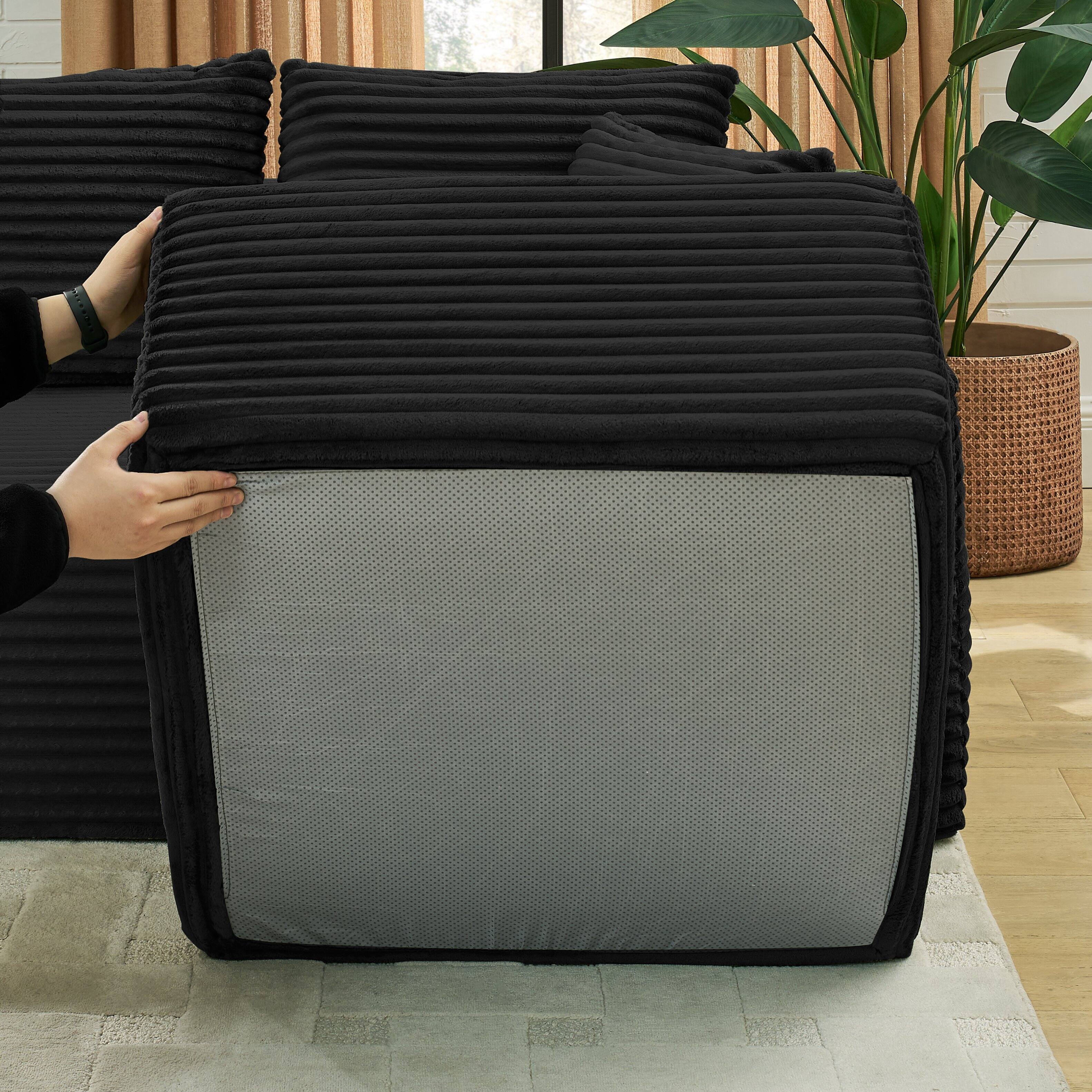 Left. Anysun - 115" U-Shape Boneless Corduroy Sectional with Chaise & Ottoman-No Assembly, Deep-Seat Modular Cloud Sofa for Living Room - Black.