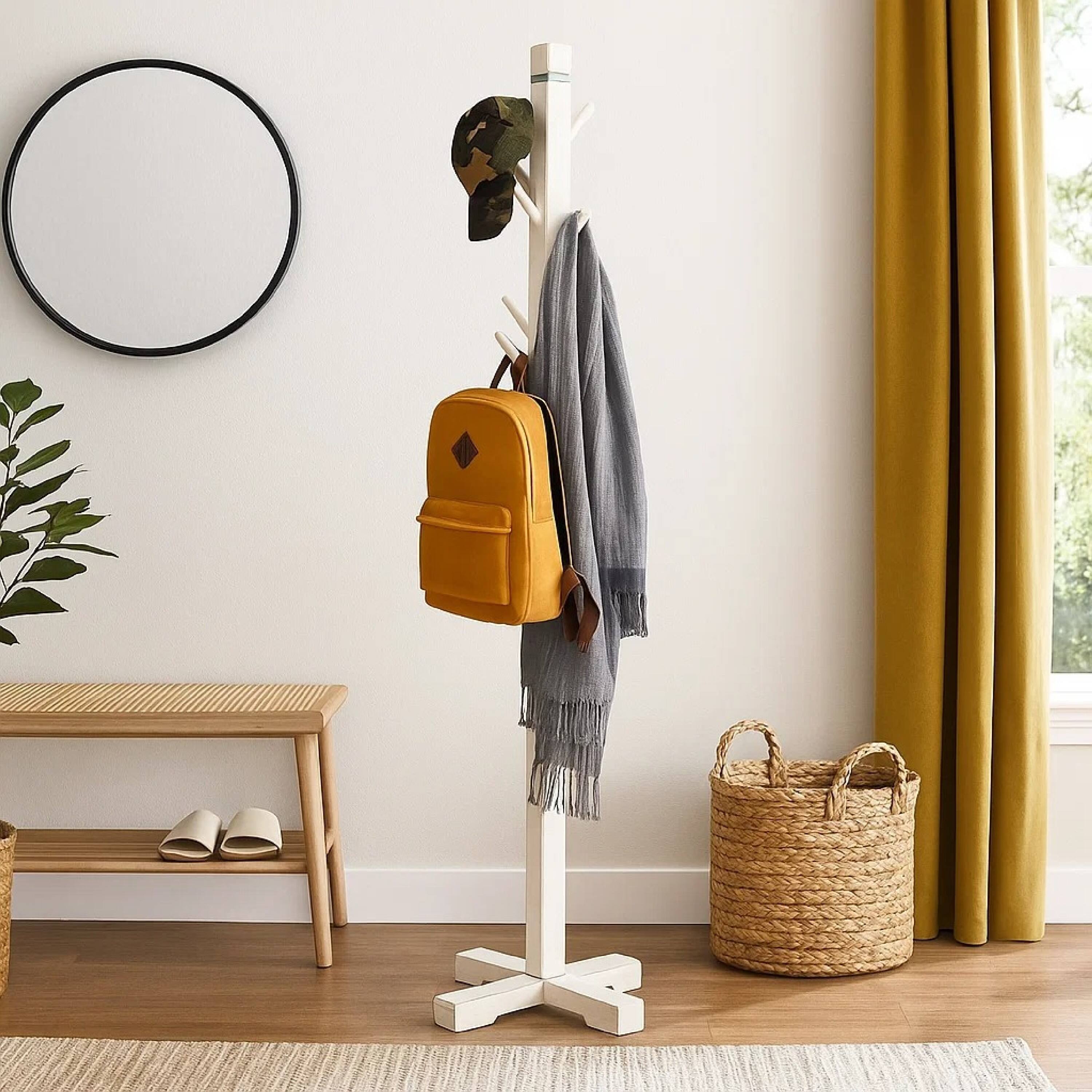 Alt View 2. Manhattan Lane - Rena Coat, Hat Rack Stand, 8 Wood Stems, 72 Inch Mahogany Wood - White.