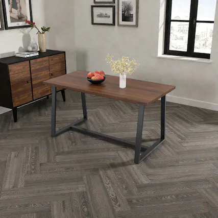 Front. Hivvago - Spacious Dining Table Featuring Durable Metal Construction and Slip-Resistant Feet - Coffee.