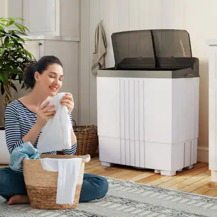 Front. LUCKY ONE - Freestanding Portable Washing Machine Washer with Built-in Drain Pump 1-Piece - Gray.