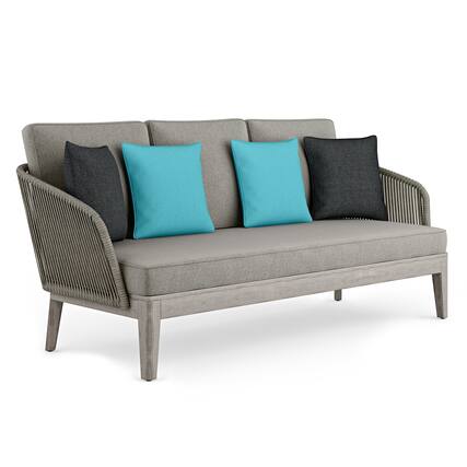 Front. Simpli Home - Carmel 75 inch Wide Contemporary Outdoor Sofa in Polyester Fabric - Sand Drift.