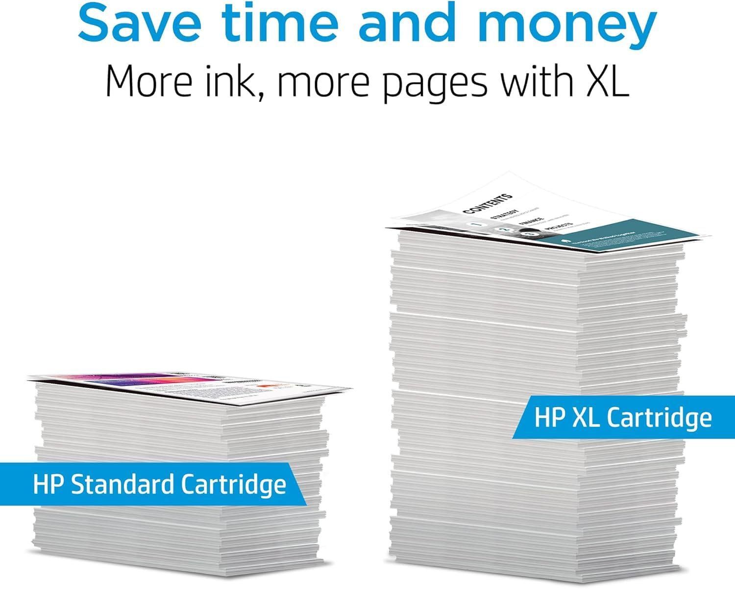 Save time and money  
More ink, more pages with XL  

HP Standard Cartridge  
HP XL Cartridge