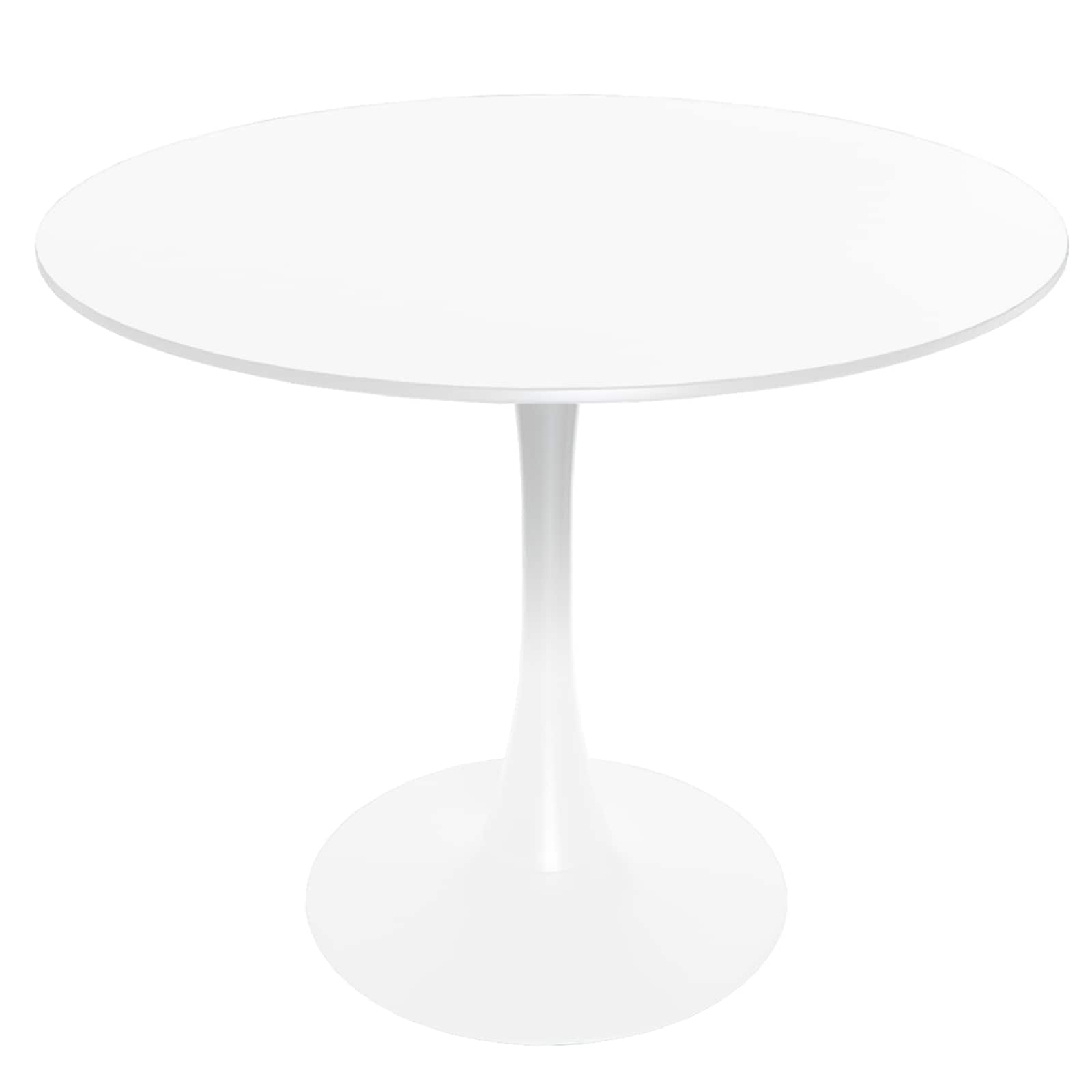 LeisureMod - Bristol 35 in. Round MDF Wood Dining Table in Stainless Steel Pedestal Base Modern Kitchen Table - White