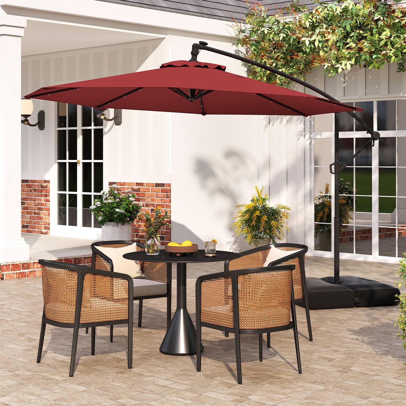 Alt View 3. Gymax - Gymax 10 FT Solar Offset Hanging Umbrella Patio Cantilever Umbrella w/ 32 LED Lights Red - Red.