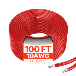 VEVOR - 100FT Solar Panel Extension Cable, 10AWG Solar Extension Cable Wire, 6mm² IP67 Waterproof PV Cable for Home - Red