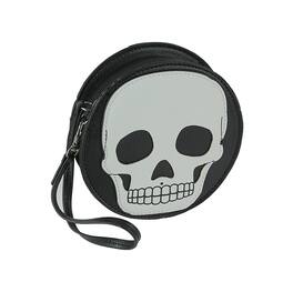 Comeco - Textured Vinyl Skull Design Round Wristlet Purse with Removable Strap 5 Inch Diameter - Black