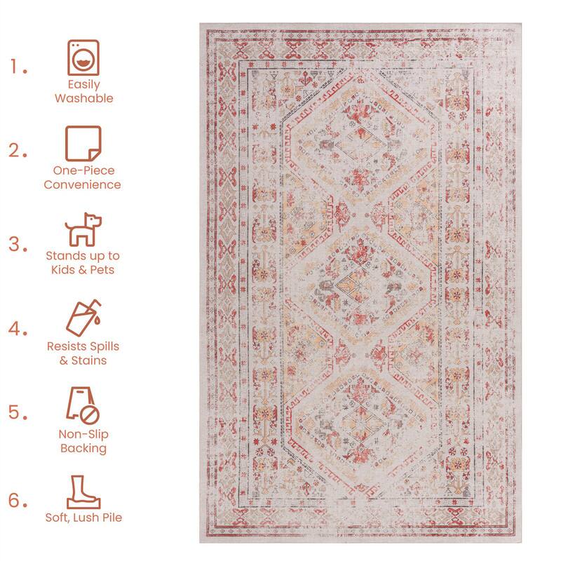 1. Easily Washable  
2. One-Piece Convenience  
3. Stands up to Kids & Pets  
4. Resists Spills & Stains  
5. Non-Slip Backing  
6. Soft, Lush Pile