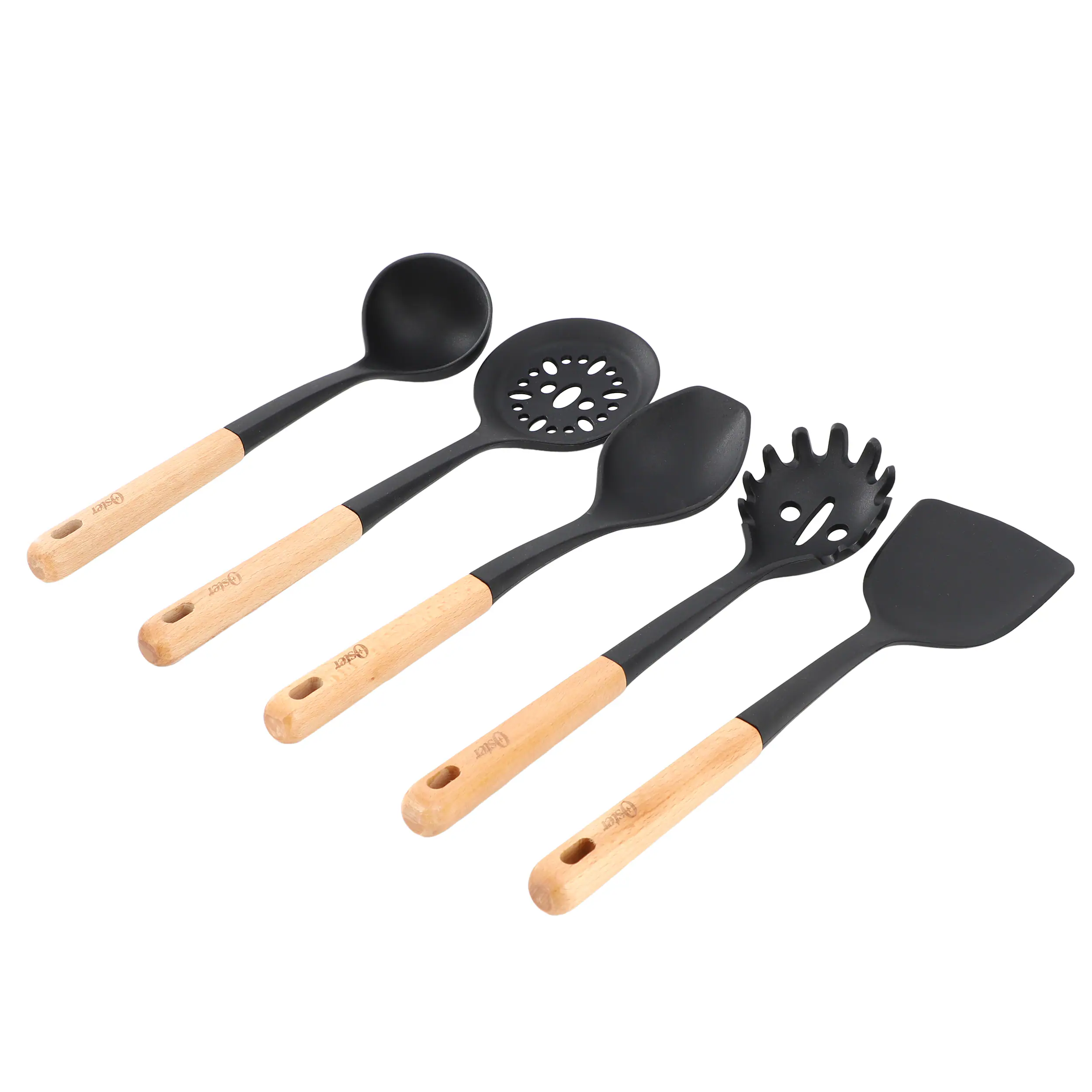 Oster - Marion 5 Piece Silicone and Wood Kitchen Tool Set - Black