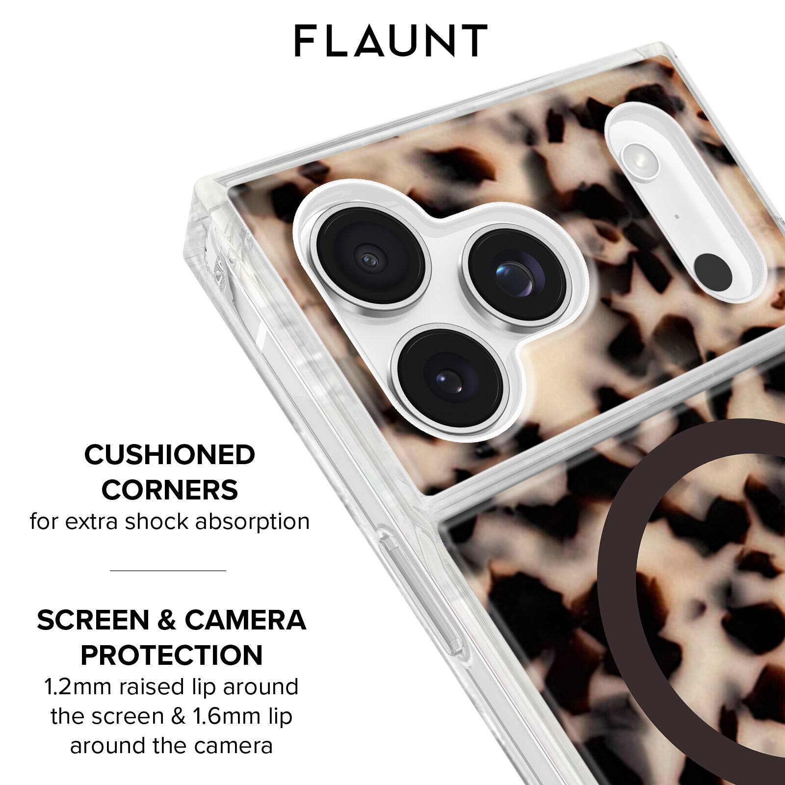 FLAUNT

CUSHIONED CORNERS  
for extra shock absorption

SCREEN & CAMERA PROTECTION  
1.2mm raised lip around the screen & 1.6mm lip around the camera
