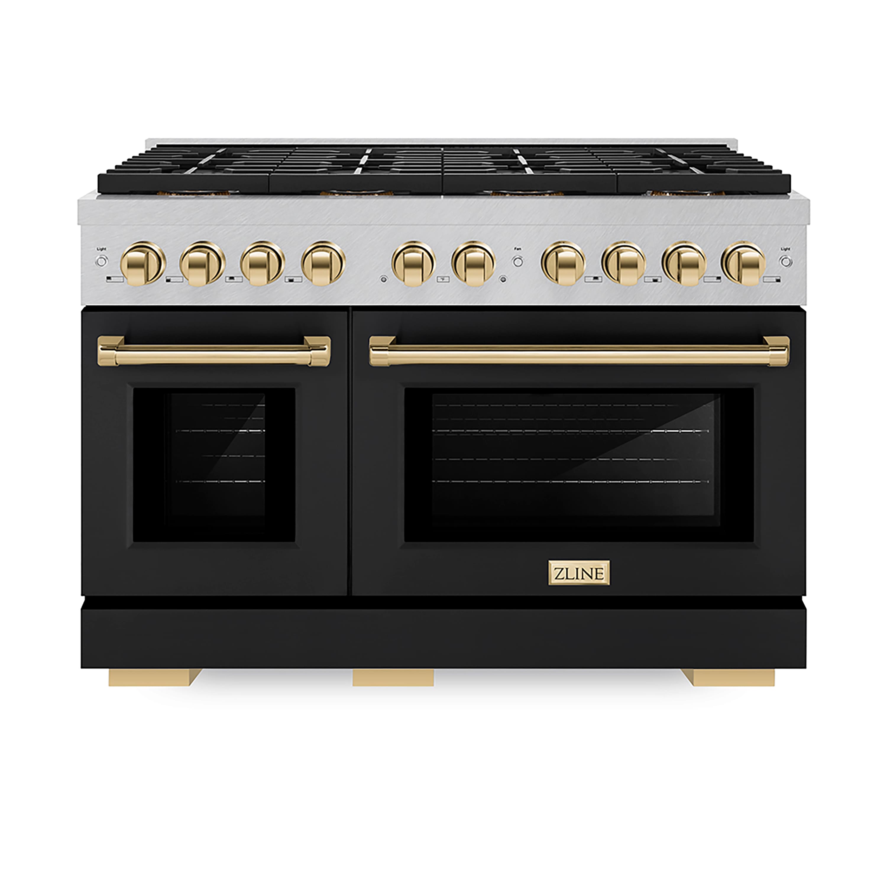 Front. ZLINE - 48 in. Wide 8 Burner Autograph 6.7 cu. ft. Freestanding Paramount Gas DuoPro Range with Black Doors & Gold Accents - Black Matte.
