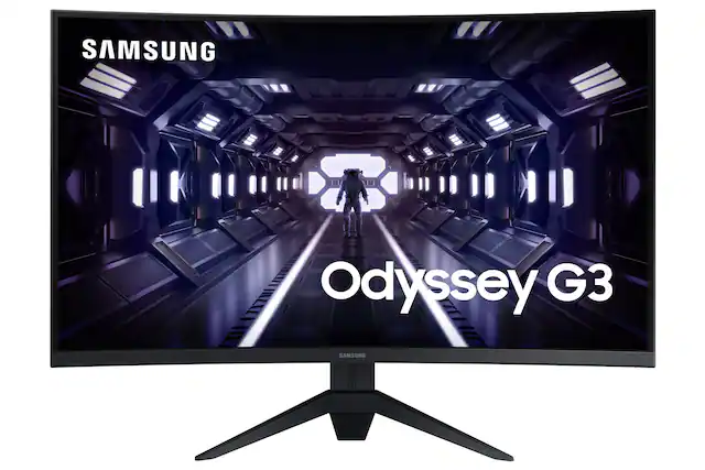 Front. Samsung - Odyssey G3 32" Curved FHD 1ms AMD FreeSync Premium Gaming Monitor - Black - Black.