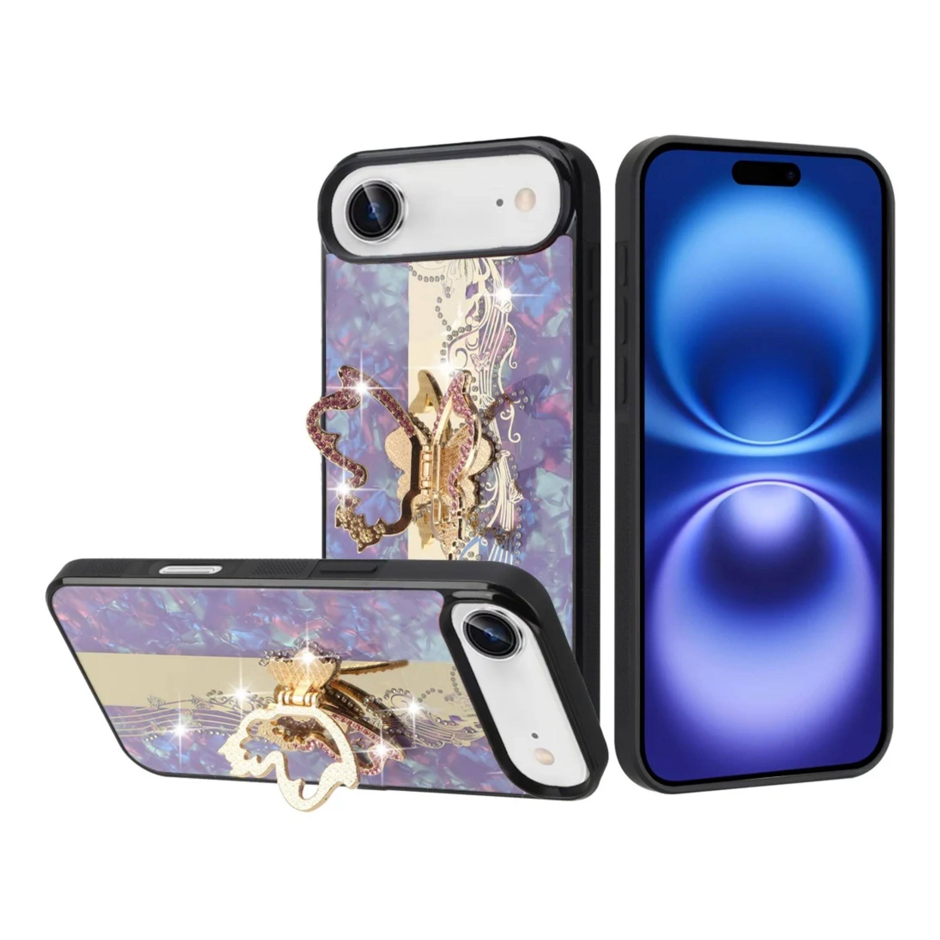 Angle. Kitcheniva - Enchanted Butterfly Design Rhinestone Glitter Phone Case With Tempered Glass For iPhone Air Purple - Purple.