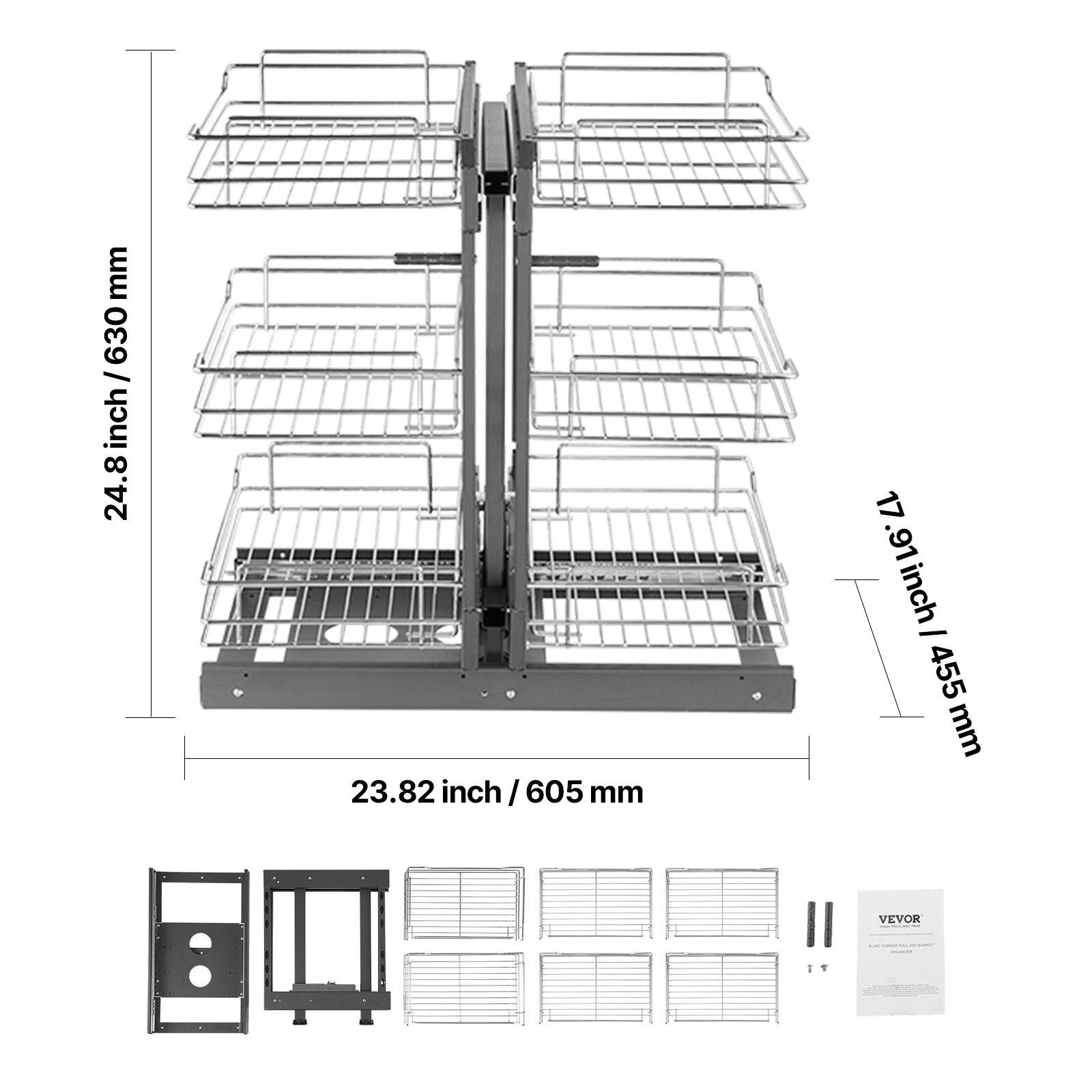 - Height: 24.8 inch / 630 mm
- Width: 23.82 inch / 605 mm
- Depth: 17.91 inch / 455 mm

VEVOR