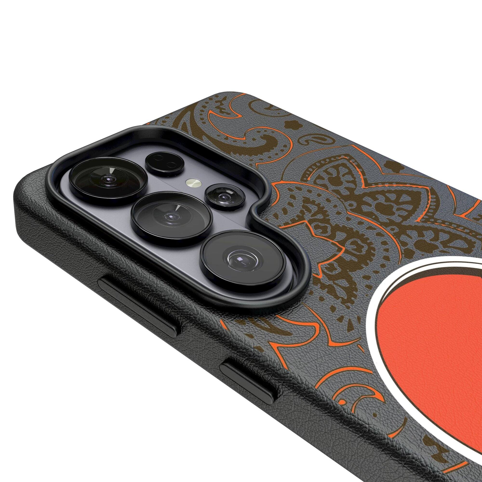 Alt View 2. Keyscaper - Cleveland Browns Paisley Galaxy Magnetic Bump Case - S24 Ultra - Black.