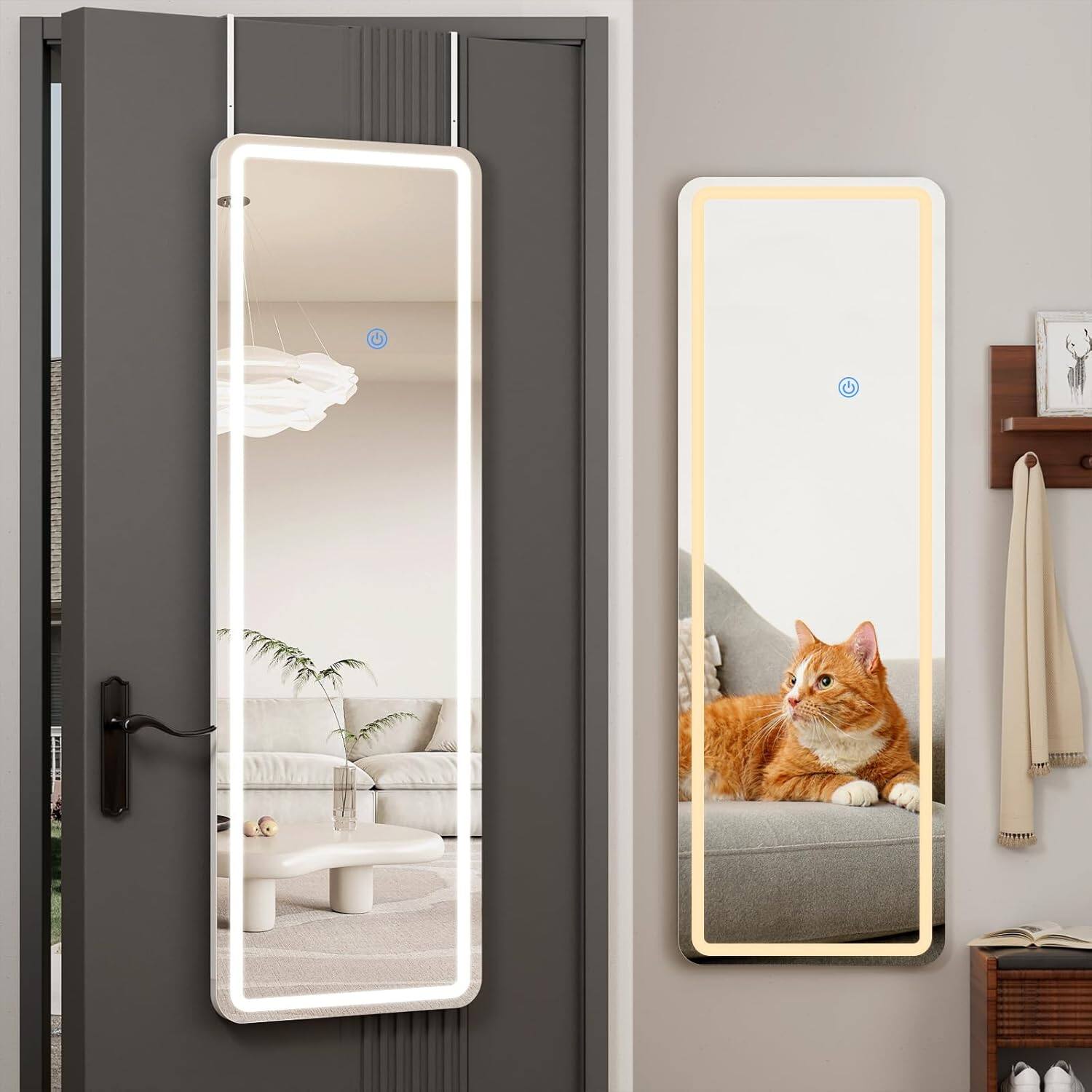 Stamp n Camp - Koonmi Full Length Mirror Door Hanging with LED Lights 48"x16" - Hanging Mirror-rectangle-48"L x 16"W
