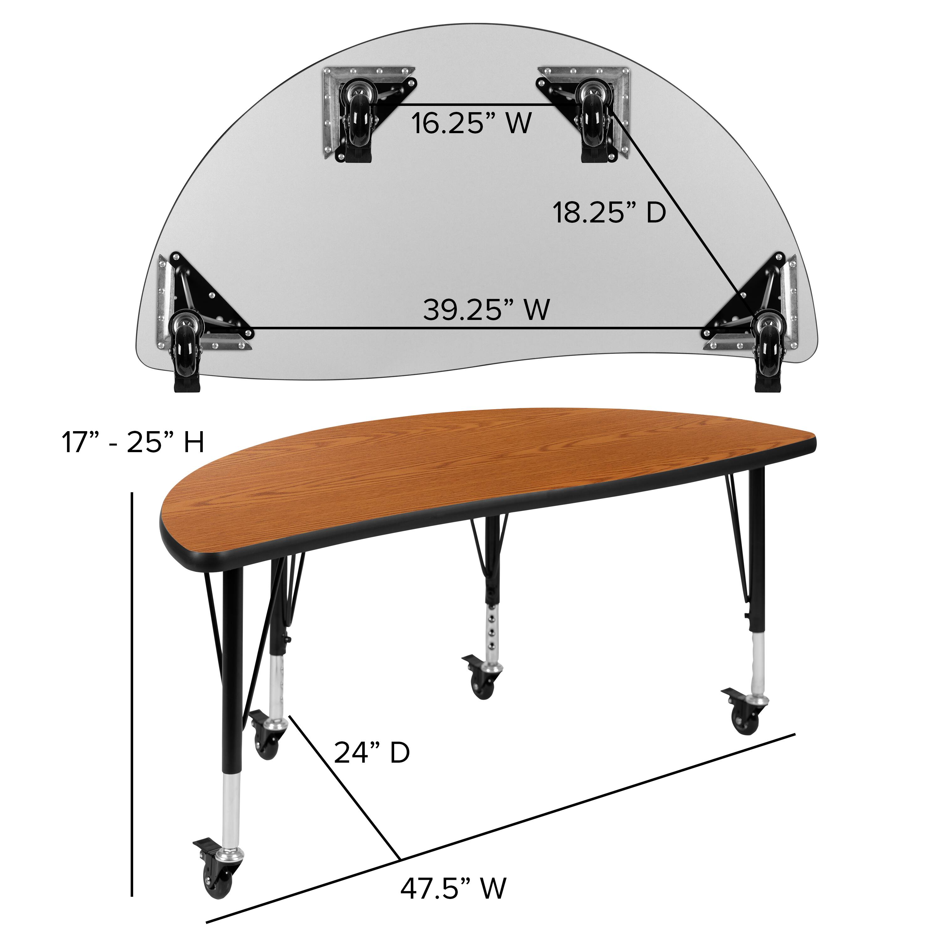 16.25" W  
18.25" D  
39.25" W  
17" - 25" H  
24" D  
47.5" W