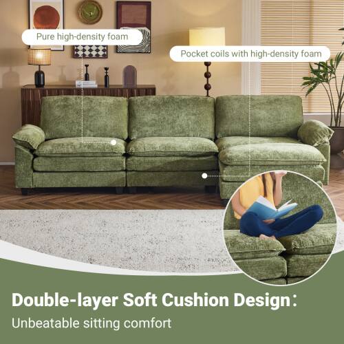 Pure high-density foam  
Pocket coils with high-density foam  

Double-layer Soft Cushion Design:  
Unbeatable sitting comfort