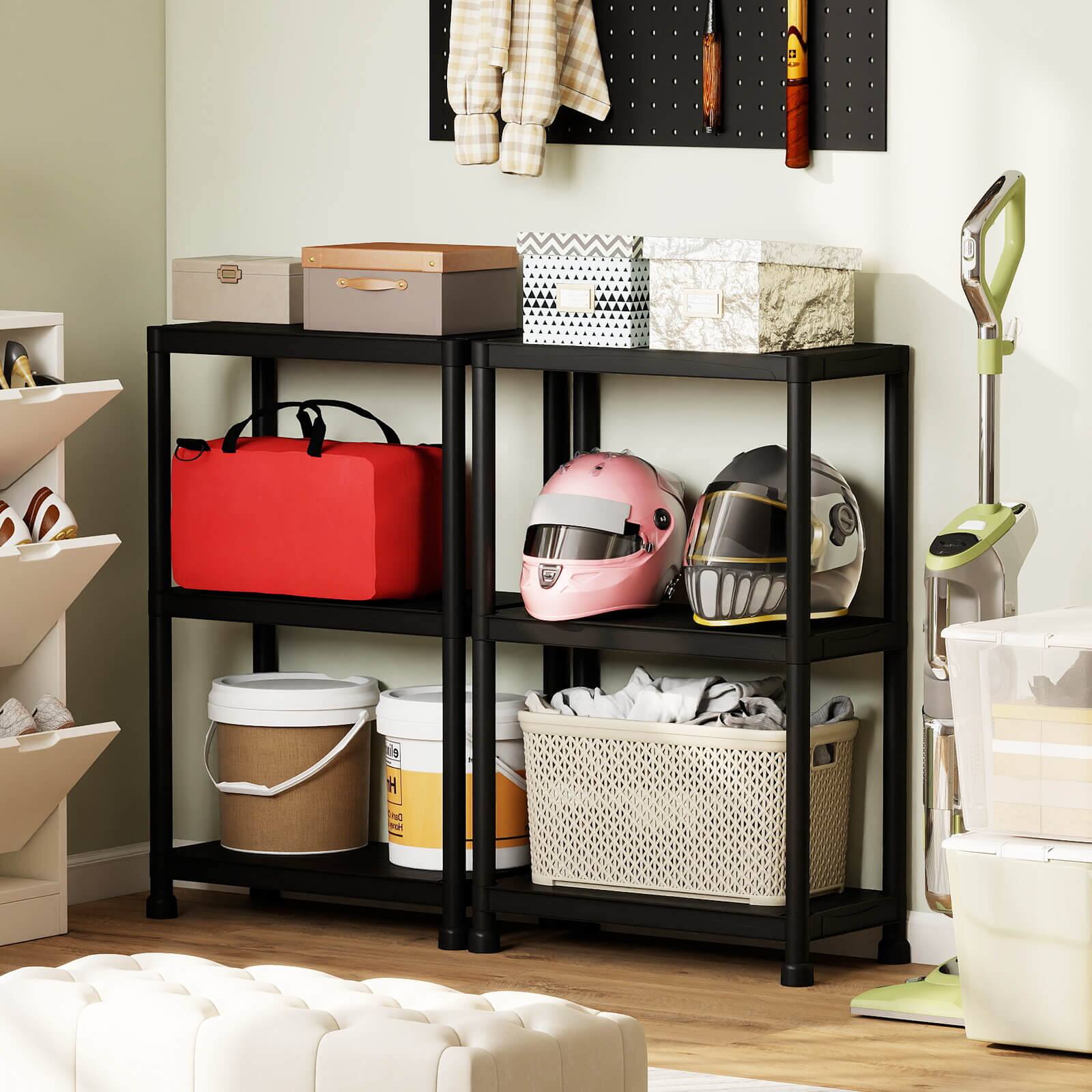 Alt View 4. Costway - Costway 1 PCS 3-Tier Heavy-Duty Plastic Storage Shelves, Freestanding Garage Shelving Unit - Black.