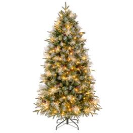 Costway - 6 FT Artificial Christmas Tree with 806 Branch Tips, 270 Warm White LED Lights - Green