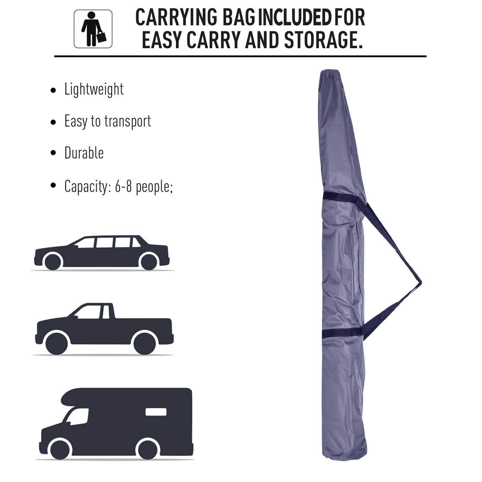 CARRYING BAG INCLUDED FOR EASY CARRY AND STORAGE.

- Lightweight
- Easy to transport
- Durable
- Capacity: 6-8 people